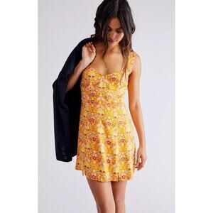 Free People Sasha Mini Dress Womens XS Multicolor Floral Print Hippy Dainty Y2k